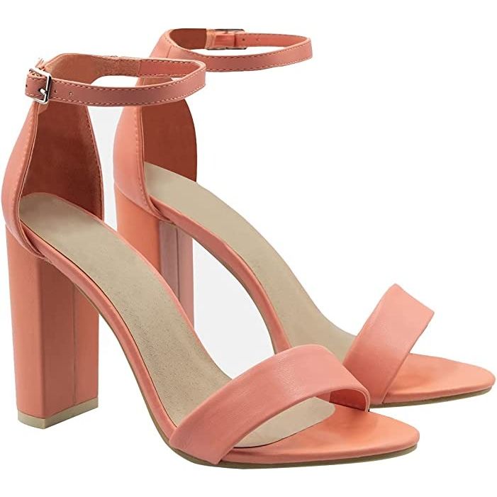 Coral Barely There Strappy Block Heels Go Wholesale