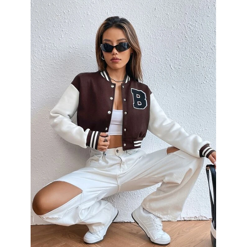 Contrast sleeve varsity jacket top