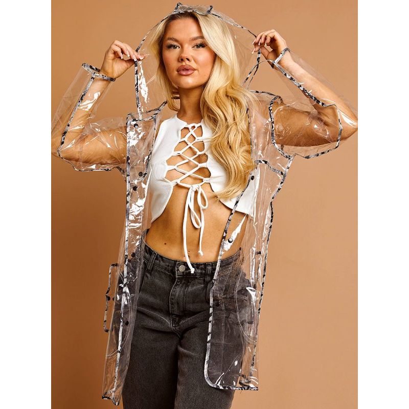 Transparent Hooded Festival Rain Mac With Snake Print Trim Go Wholesale