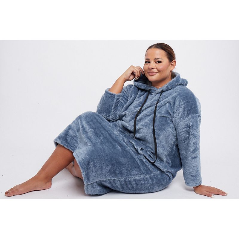 Plus Size Light Blue Teddy Oversized Blanket Hoodie With Pockets x