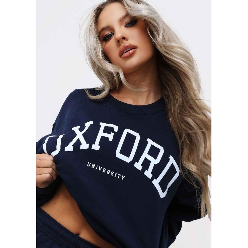 Navy Oxford University Oversized Sweatshirt Go Wholesale