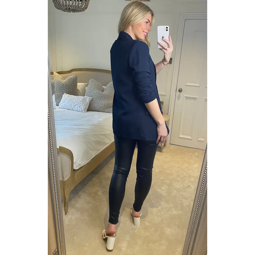 Navy ruched sleeve blazer outlet