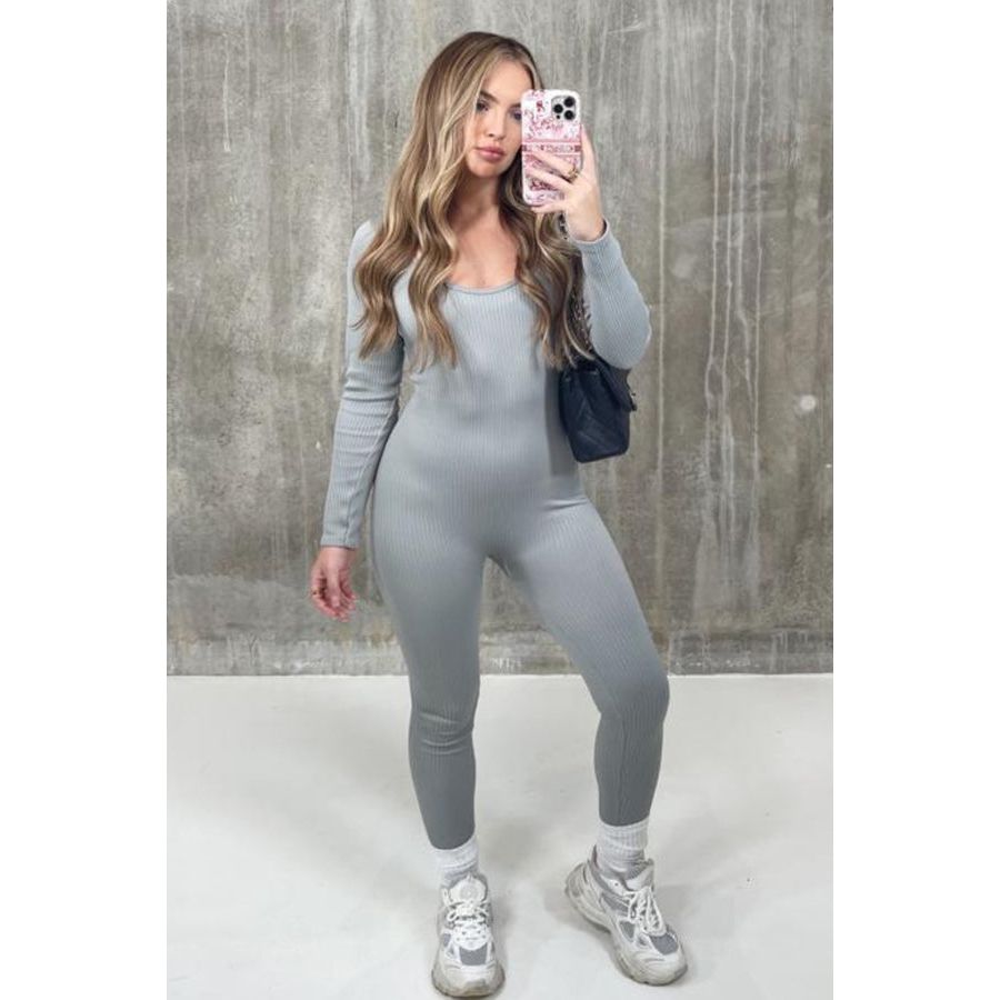 Ribbed Long Sleeve Bodycon Jumpsuit